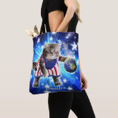 Space cat basketbal spelen tote bag (Dichtbij)