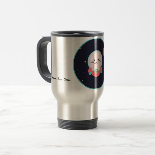 Space Cat Coffee Mug - Cosmic Kitty Astronaut Cup Reisbeker (Voorkant links)