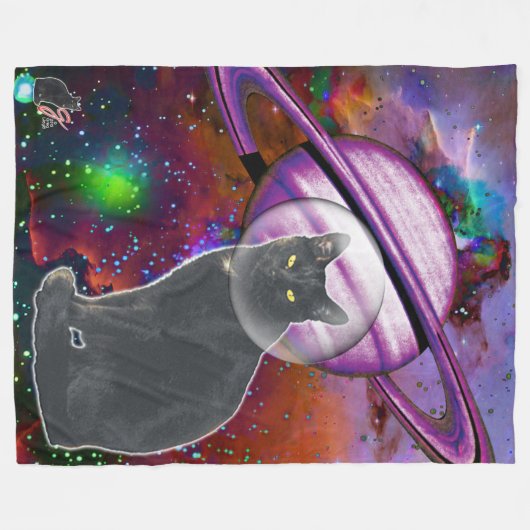 Space-Cat Cosmo Fleece Deken (Voorkant (Horizontaal))