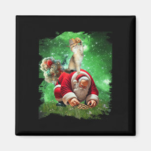 Space Cat Cowboy Riding Santa Eten Cookies Magneet