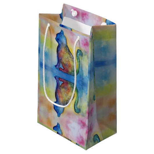 Space Cat Custom Gift Bag - Klein, glanzend Klein Cadeauzakje (Voorkant Gekanteld)