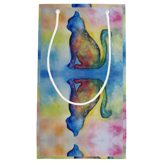 Space Cat Custom Gift Bag - Klein, glanzend Klein Cadeauzakje (Voorkant)