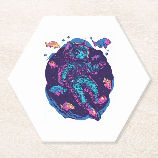 Space Cat Dreams � Funny Vaporwave Galaxy Kat Kartonnen Onderzetters (Voorkant)