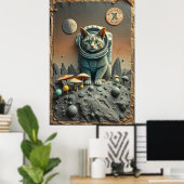 Space Cat Dreams op een Disco Maan Poster (Thuiskantoor)