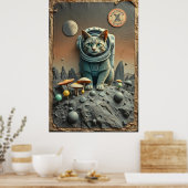 Space Cat Dreams op een Disco Maan Poster (Keuken)