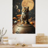 Space Cat Dreams: Retro Odyssey Poster (Keuken)
