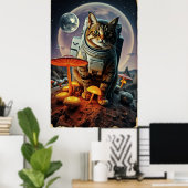 Space Cat Funk tijdens een maanverlichte paddensto Poster (Thuiskantoor)