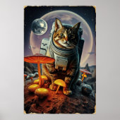 Space Cat Funk tijdens een maanverlichte paddensto Poster (Voorkant)