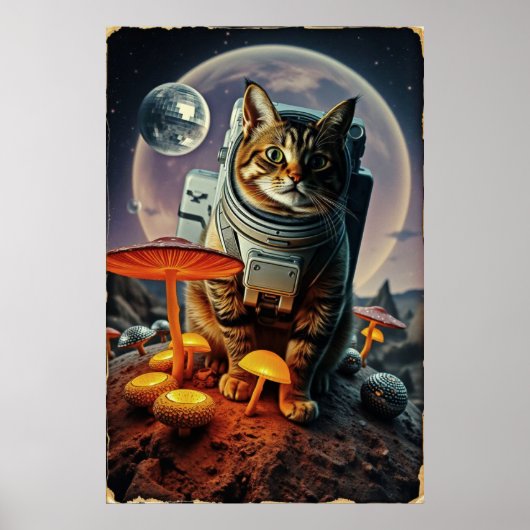 Space Cat Funk tijdens een maanverlichte paddensto Poster (Voorkant)