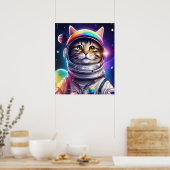 Space Cat Illustratie Kunst, Astronaut Cat Digitaa Poster (Keuken)