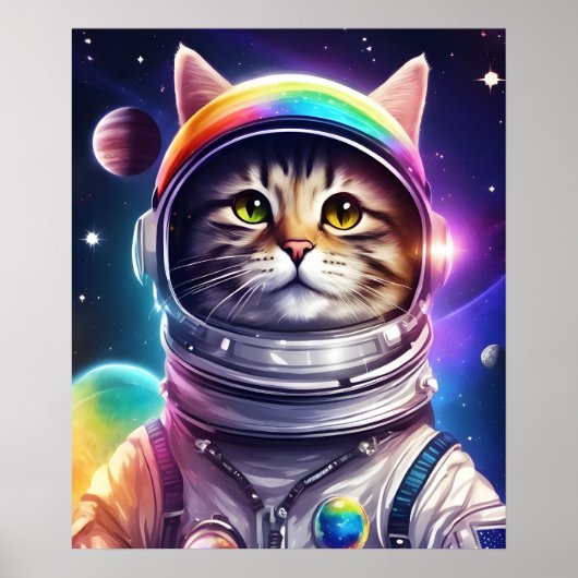 Space Cat Illustratie Kunst, Astronaut Cat Digitaa Poster (Voorkant)