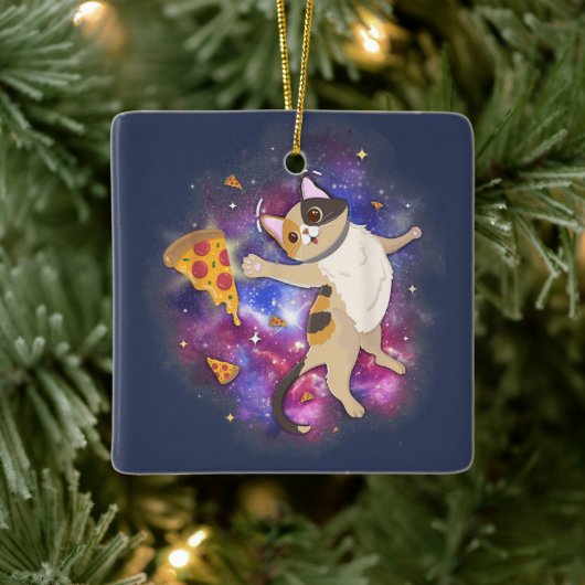 Space Cat Kitten Astronaut Funny Pizza Mars Alien Keramisch Ornament (Boom)