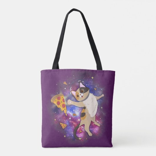 Space Cat Kitten Astronaut Funny Pizza Mars Alien Tote Bag (Achterkant)