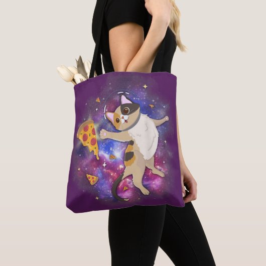 Space Cat Kitten Astronaut Funny Pizza Mars Alien Tote Bag (Dichtbij)