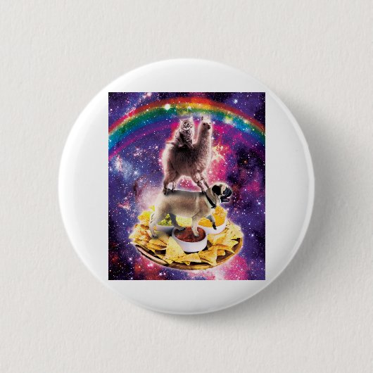 Space Cat Llama Pug Riding Nachos Ronde Button 5,7 Cm (Voorkant)