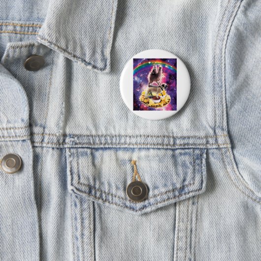 Space Cat Llama Pug Riding Nachos Ronde Button 5,7 Cm (In situ)