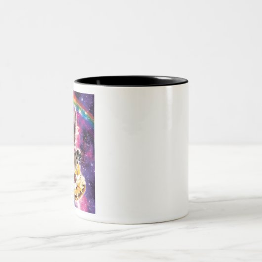 Space Cat Llama Pug Riding Nachos Tweekleurige Koffiemok (Center)