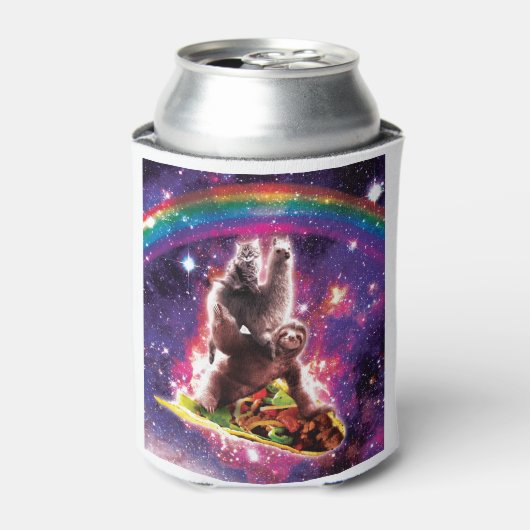 Space Cat Llama Sloth Riding Blikjeskoeler (Blikje Voorkant)
