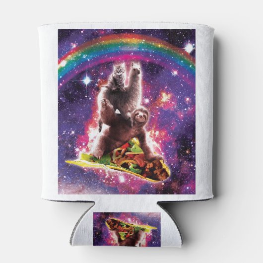 Space Cat Llama Sloth Riding Blikjeskoeler (Achterkant)