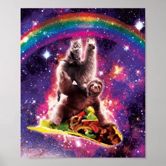 Space Cat Llama Sloth Riding Poster (Voorkant)