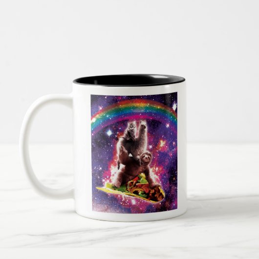 Space Cat Llama Sloth Riding Taco Tweekleurige Koffiemok (Links)