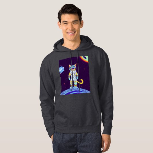 SPACE CAT MANNEN grappige overhemden Hoodie (Voorkant volledig)