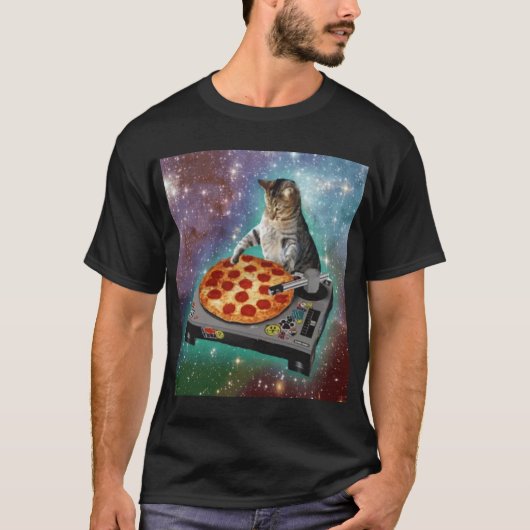 Space Cat Meme Galaxy Universe Pizza Kat Kitten T-shirt (Voorkant)