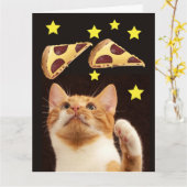 SPACE CAT MET PIZZA Grappige VERJAARDAG KAART (Gele Bloem)