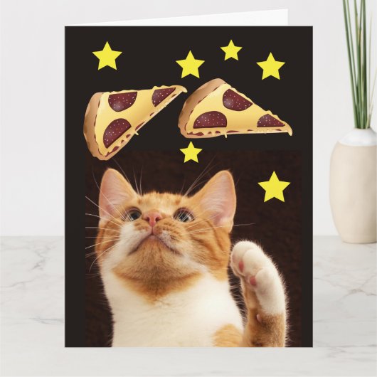 SPACE CAT MET PIZZA Grappige VERJAARDAG KAART (Voorkant)