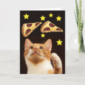 SPACE CAT MET PIZZA GRAPPIGE VERJAARDAGSKAARTEN KAART (Voorkant)