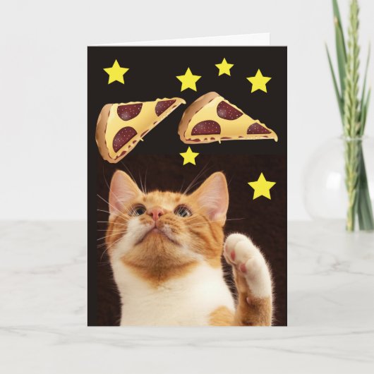 SPACE CAT MET PIZZA GRAPPIGE VERJAARDAGSKAARTEN KAART (Voorkant)