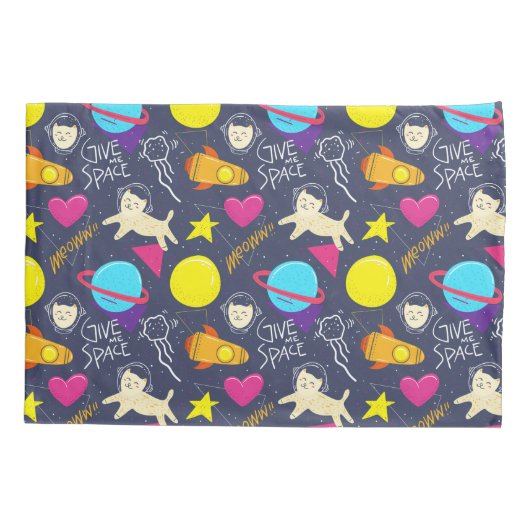 Space Cat Patroon Kussensloop (Achterkant-Links)