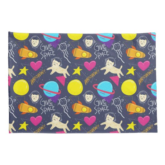 Space Cat Patroon Kussensloop (Achterkant-Rechts)