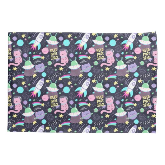 Space Cat Patroon Kussensloop (Achterkant-Links)