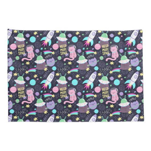 Space Cat Patroon Kussensloop (Achterkant-Rechts)