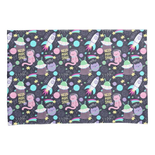 Space Cat Patroon Kussensloop (Voorkant-Rechts)