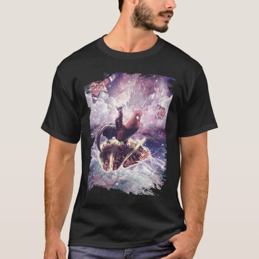 Space Cat Riding Chicken Unicorn Pizza & Taco T-shirt (Voorkant)