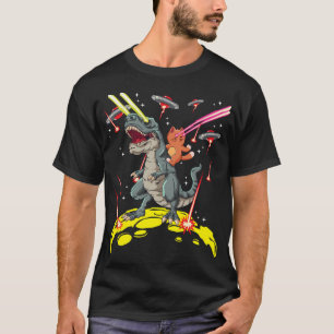 Space Cat Riding T-Rex Laser Ogen Alien Invasion T-shirt