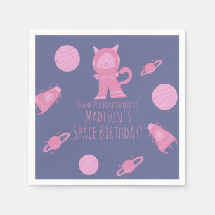 Space Cat Roze Galaxy Verjaardag   Servet