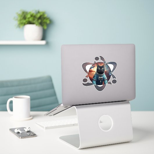 Space Cat Science Sticker (Laptop op bureau)