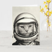 Space Cat Verjaardag Kaart (Gele Bloem)