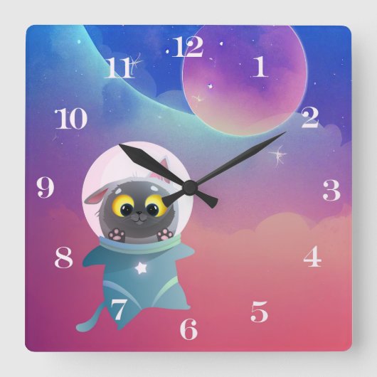 Space Cat Wall Kinder klok (Voorkant)