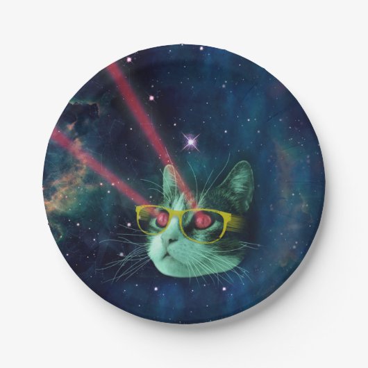 Space cat with yelow glasses papieren bordje (Voorkant)