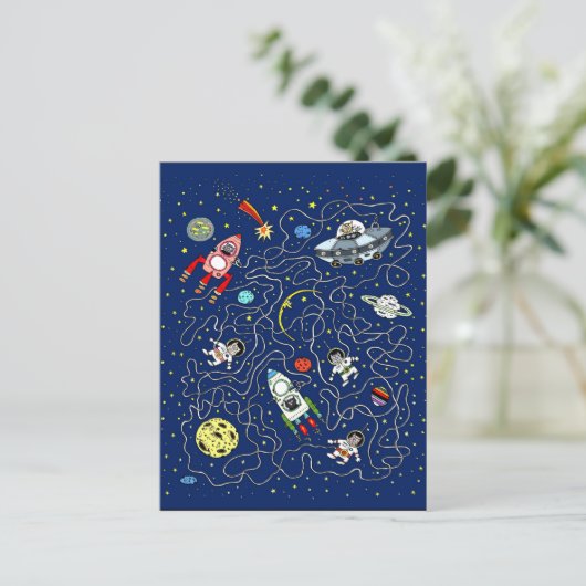 Space Cats maze game voor kinderen Briefkaart (Staand voorkant)