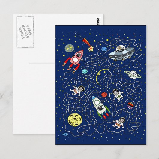 Space Cats maze game voor kinderen Briefkaart (Voorkant / Achterkant)