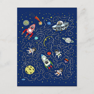 Space Cats maze game voor kinderen Briefkaart