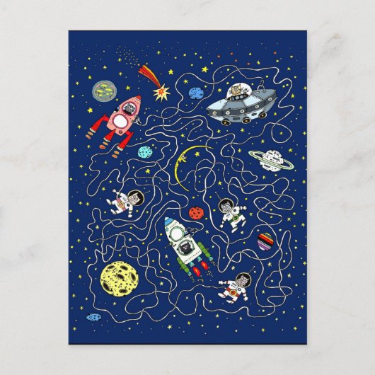 Space Cats maze game voor kinderen Briefkaart (Voorkant)