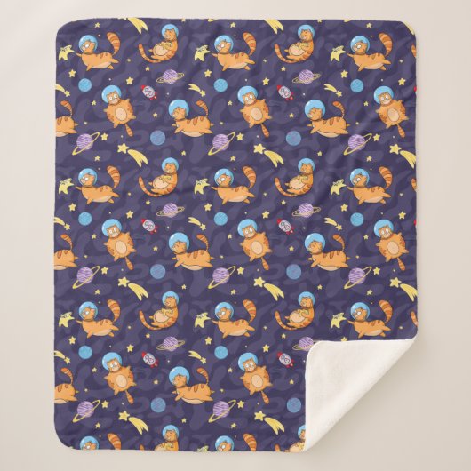 Space Cats Sherpa Blanket Deken (Voorkant)