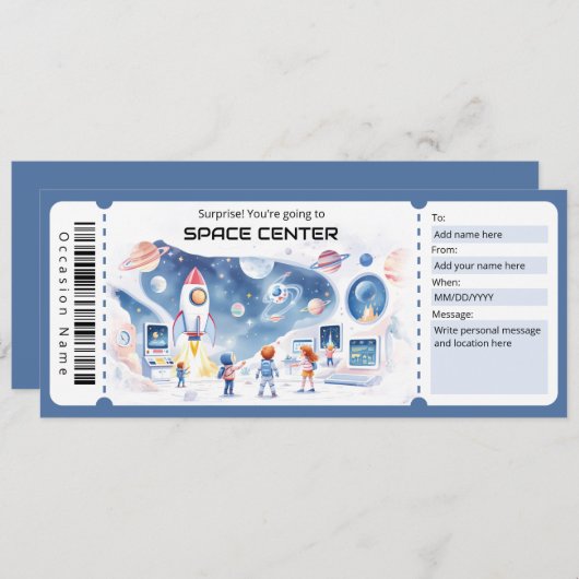 Space Center Gift Certificate Kaart (Voorkant / Achterkant)
