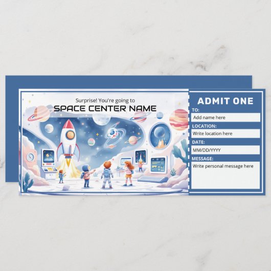Space Centre -  Space Museum Ticket Template Kaart (Voorkant / Achterkant)